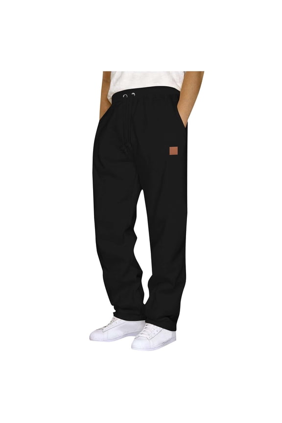 GUZOM Men's M Black Pants 100% Polyester Relaxed Fit,Elastic Waist with Drawstring,Side Pockets,Wrinkle Resistant