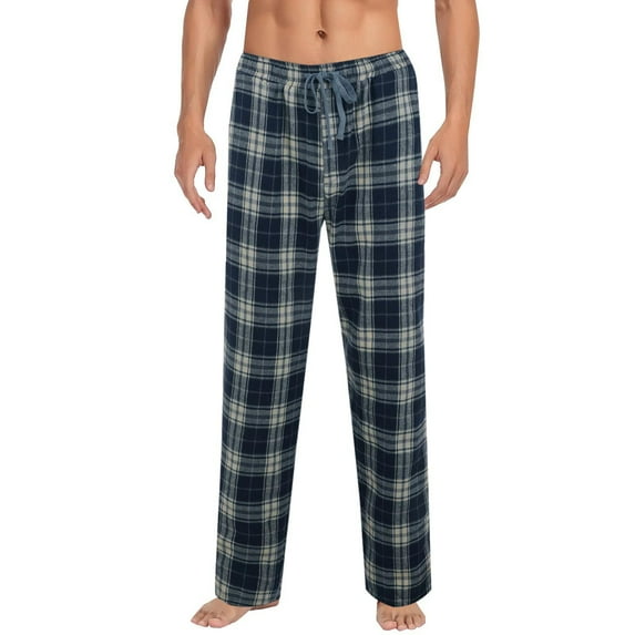 SYMOID Men's Plaid 100% Polyester Pajama Pants - Navy, Size 2XL - Adjustable Drawstring & Relaxed Fit for Home Lounging & Sleep