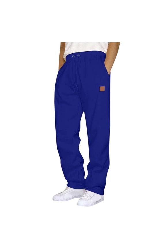 GUZOM Men's Polyester Joggers Size S Elastic Waist with Drawstring,Side Pockets,Wrinkle-Resistant,Blue
