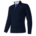 thumbnail image 1 of SYMOID Men's Stand Collar Quarter Zip Sweater - 100% Polyester Soft Breathable, Long Sleeve Versatile for Office/Casual/Outdoor, Durable Easy-Care, Navy, Size 2XL, 1 of 7