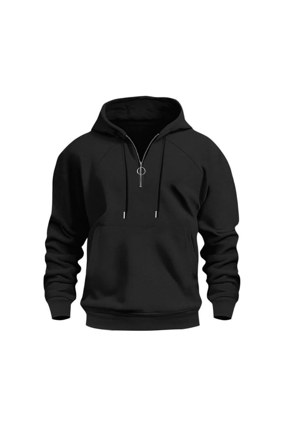 Men's Quarter Zip Hoodie Lightweight Athletic Casual Pullover 100% Polyester with Pocket Raglan Sleeve, Black, Size M