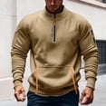 thumbnail image 1 of SYMOID Men's Quarter Zip Pullover Sweatshirt - 100% Polyester Khaki Size M, with Kangaroo Pocket & Arm Utility Pocket, Ribbed Cuffs, Stand-Up Collar for Casual/Active Wear, 1 of 4