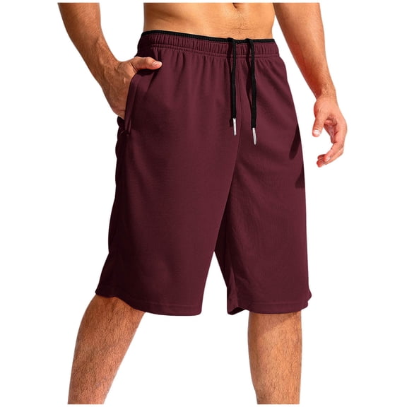 GUZOM Men's Quick Dry Athletic Shorts,Gym/Basketball Shorts with Adjustable Waistband & Side Pockets,Wine Color,Size L