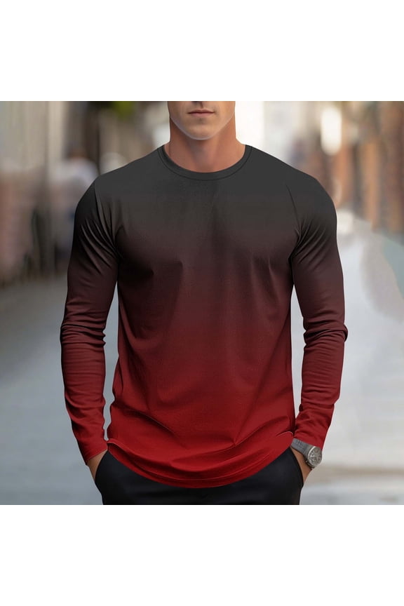 SYMOID Men's Red Big & Tall Ombre Long Sleeve Shirt - Polyester Cotton Blend, Wrinkle-Resistant, Casual/Everyday/Gym, Size 2XL