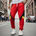 thumbnail image 1 of SYMOID Men's Red Size L Polyester Jogger Pants - Geometric Color Block, Tapered Leg Elastic Cuff for Casual & Light Workout, 1 of 3