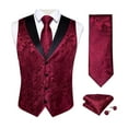 thumbnail image 1 of SYMOID Men's Red Size S Paisley Vest Set - 3-Piece with Tie & Pocket Square, Wrinkle-Resistant Satin Lapel for Weddings/Prom, 1 of 5