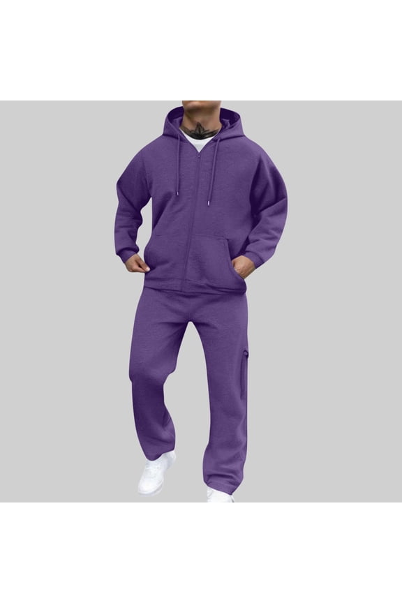 Men's S Purple Sweatsuit: Zip-Up Hoodie & Pants Set, 100% Polyester Quick-Drying, for Everyday Wear/Light Workouts