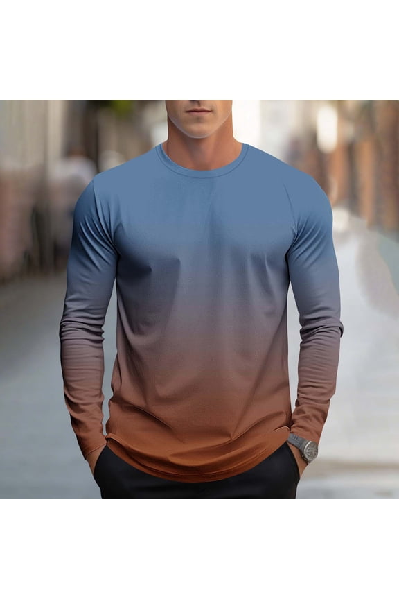 GUZOM Men's Size 2XL Coffee Long Sleeve Crew Neck Shirt,Cotton Blend,Breathable Quick-Dry,Versatile for Daily/Workout