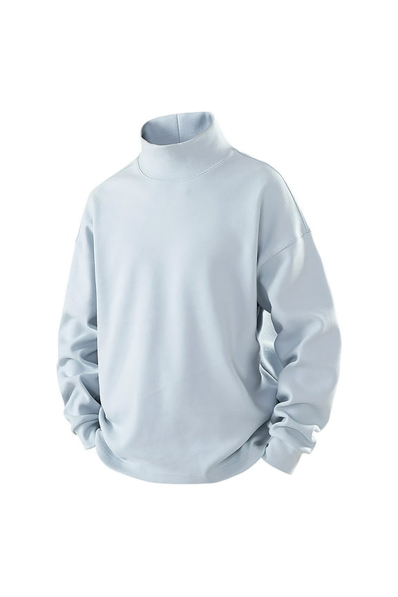 Men's Size L Light Blue Soft Polyester Loose Fit Affordable Turtleneck Sweatshirt for Casual & Lounge Wear