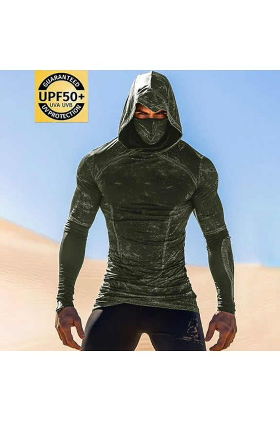 Men’s Size M Army Green Ninja Inspired Quick-Drying Hoodie - with Face Cover for Gym, Streetwear & Cosplay