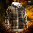 thumbnail image 1 of SYMOID Men's Size M Khaki Vintage Plaid Christian Cross Hoodie - 100% Polyester Lightweight Wrinkle-Resistant Casual Hooded Sweatshirt, 1 of 3