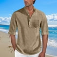 thumbnail image 1 of SYMOID Men's Size S Wrinkle-Resistant Quick-Drying Casual Shirt - Polyester Spandex Blend, Mandarin Collar, 3/4 Sleeves, Chest Pocket, Relaxed Fit, Khaki, 1 of 7