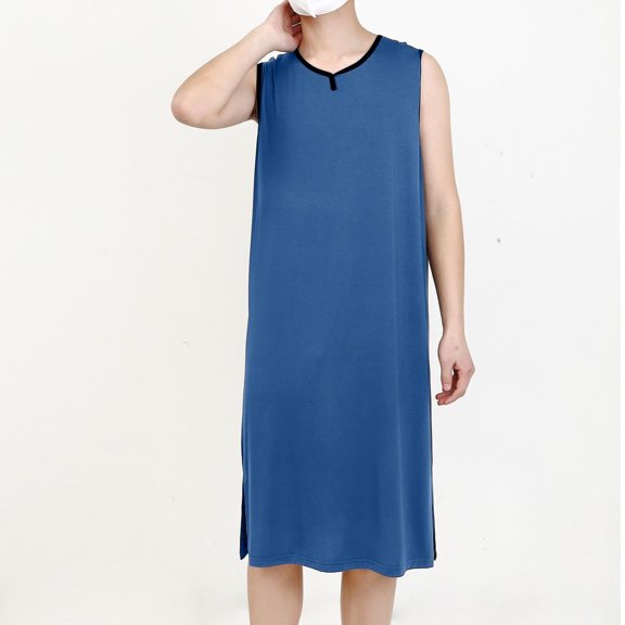 SYMOID Men's Sleeveless Long Robe - Soft Modal Cotton Polyester Blend for Post-Surgery/Sleep/Loungewear, Size 2XL, Blue