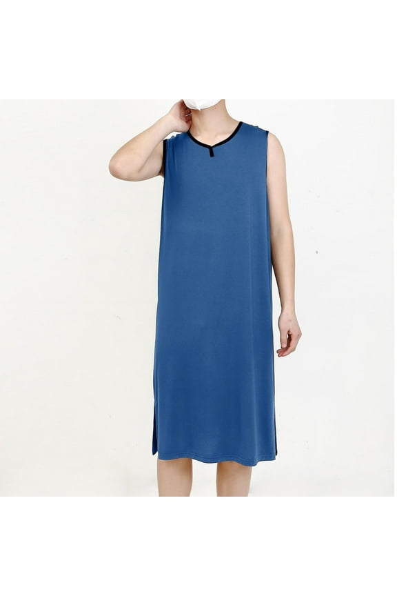 Men's Sleeveless Long Robe - Soft Modal Cotton Polyester Blend for Sleep/Loungewear/Post-Surgery, Size XL, Blue