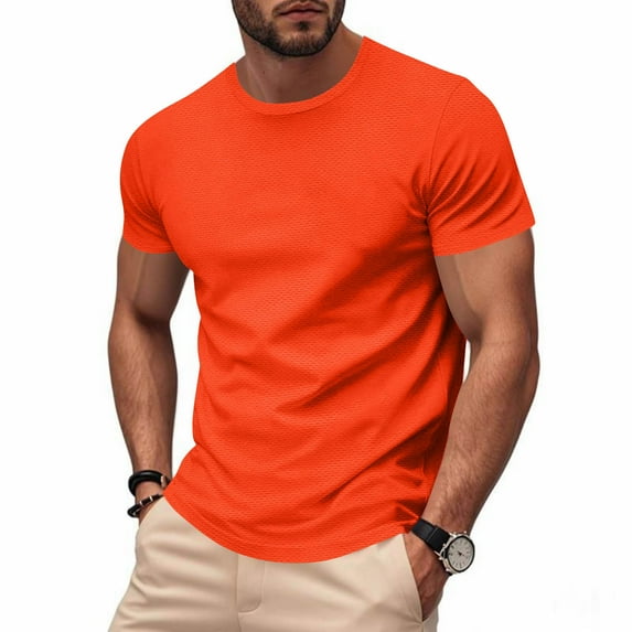 SYMOID Men's Slim Fit Crew Neck Short Sleeve T-Shirt - 100% Polyester Breathable, Orange Color, Size XL - Great for Casual Daily/Gym/Outdoor Activities