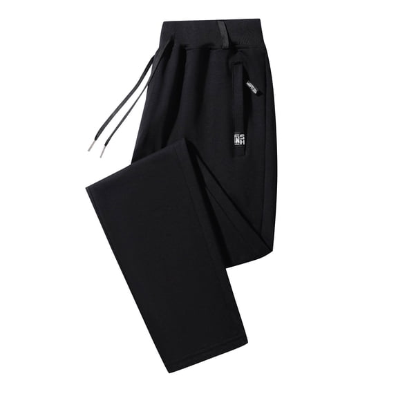 SYMOID Men's Stretch Casual Pants - 95% Polyester 5% Spandex, Elastic Waist with Drawstring, Side Zip Pockets, Black, Size 2XL - Great for Daily Wear/Lounging/Gym