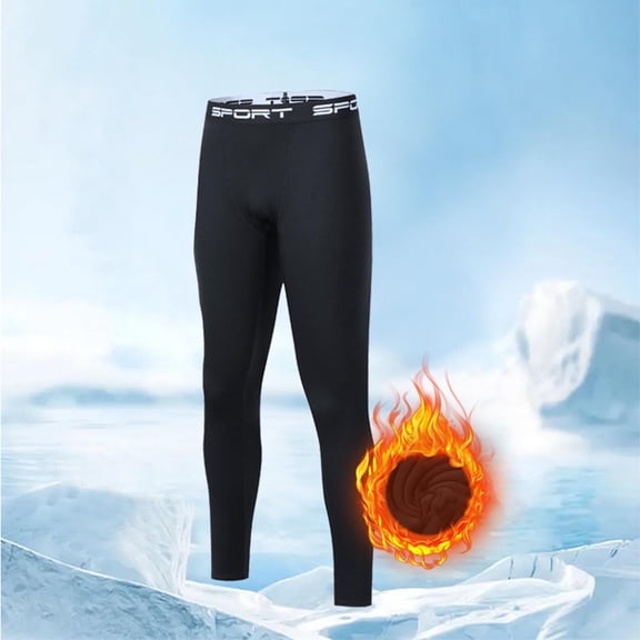 SYMOID Men's Stretch Thermal Leggings - Fleece Lined Polyester Spandex, Black, Size M - For Cold Weather, Gym Workouts & Daily Warm Base Layer
