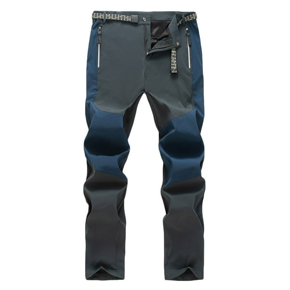 SYMOID Men's Stretchy Hiking Pants, Nylon Spandex Outdoor Pants - Water Resistant with Zippered Pockets & Reinforced Knees, Color Block Straight Leg - Gray, Size XL