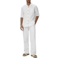 thumbnail image 1 of SYMOID Men's Two-Piece Matching Set - Casual Comfort Button-Down Shirt & Straight-Leg Pants, Stretchy Polyester Spandex, White, Size L, 1 of 7