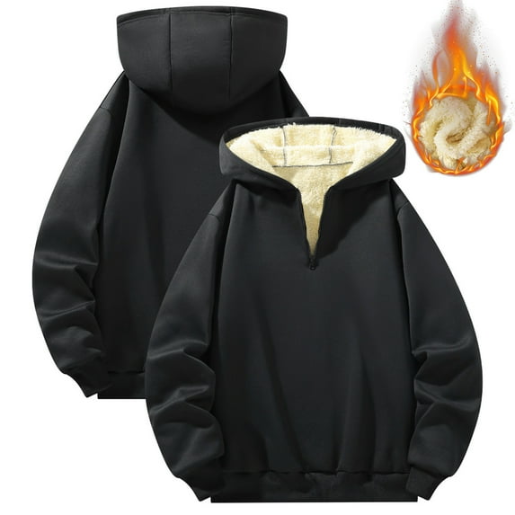 SYMOID Men's Ultra Warm Sherpa Lined Hoodie - Half Zip Style, Soft Polyester, Ribbed Cuffs, Easy Care, Black, Size XL - Ideal for Fall Winter Cold Weather & Casual Use