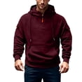 thumbnail image 1 of SYMOID Men's 100% Polyester Half Zip Hoodie - Wine Color, Size 2XL, Relaxed Fit with Raglan Sleeves, Kangaroo Chest & Sleeve Pockets, Adjustable Hood for Casual/Outdoor Wear, 1 of 7