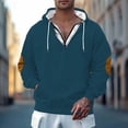 thumbnail image 1 of SYMOID Men's Warm Half-Zip Hoodie - 100% Polyester, Navy, Size M, with Drawstring Hood, Kangaroo Pocket & Elbow Patches, Easy-Care for Daily/Outdoor Casual Wear, 1 of 7