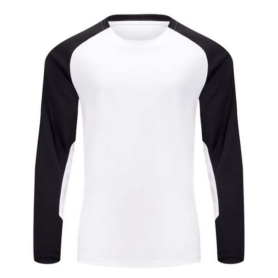 SYMOID Men's White Raglan Long Sleeve T-Shirt - Size S, 95% Polyester 5% Spandex, Stretch Breathable, Color-Block Round Neck, Versatile for Casual Daily/Gym/Outdoor Wear