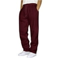 thumbnail image 1 of SYMOID Men's Wine Casual Pants - 100% Polyester Lightweight Loose Fit with Elastic Waist Drawstring & Side Pockets, Moisture-Wicking for Lounging, Errands & Casual Gatherings, 1 of 4