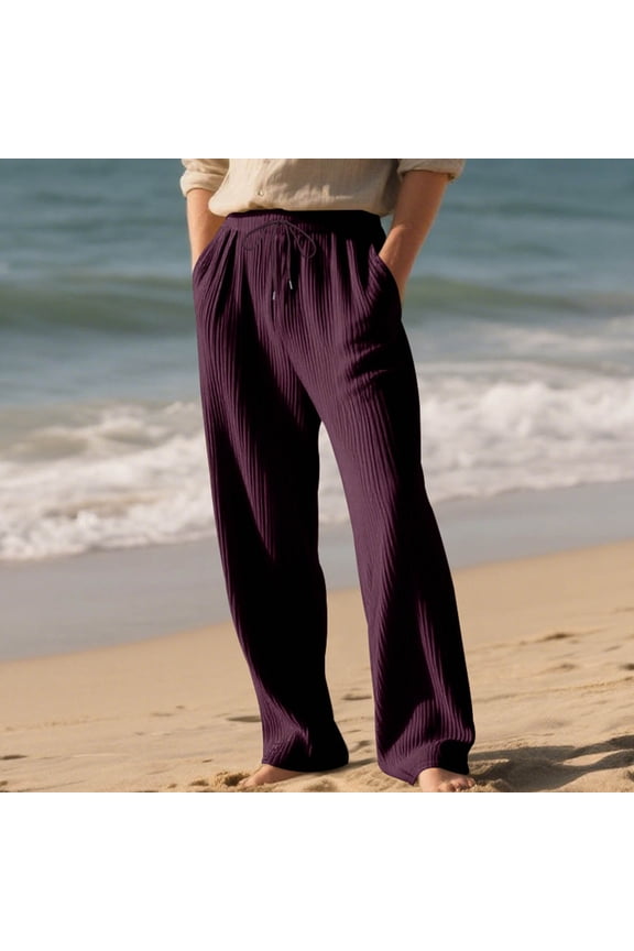 Men's Wine Size M Casual Lounge Pants - Nylon Spandex Blend, Stretch Breathable Ribbed, Elastic Waist Drawstring & Side Pockets for Home/Daily/Beach Wear