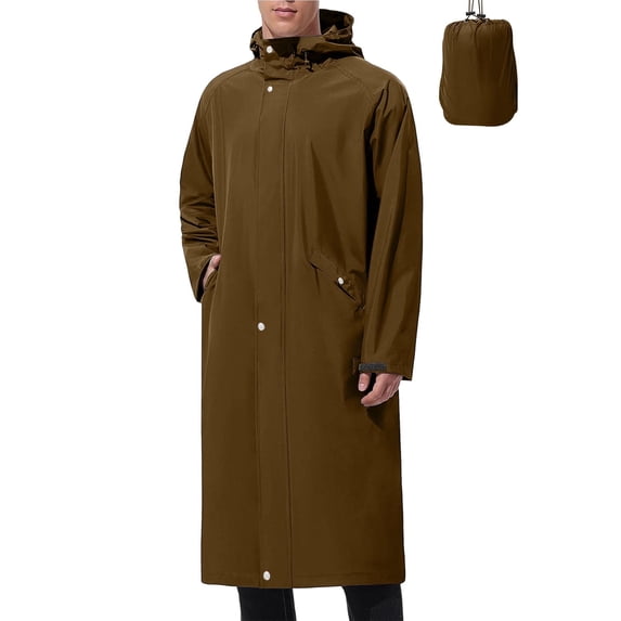 SYMOID Men's XL Brown Waterproof Rain Jacket - Packable with Hood & Pockets, Snap Closure for Daily Commute & Outdoor Hiking