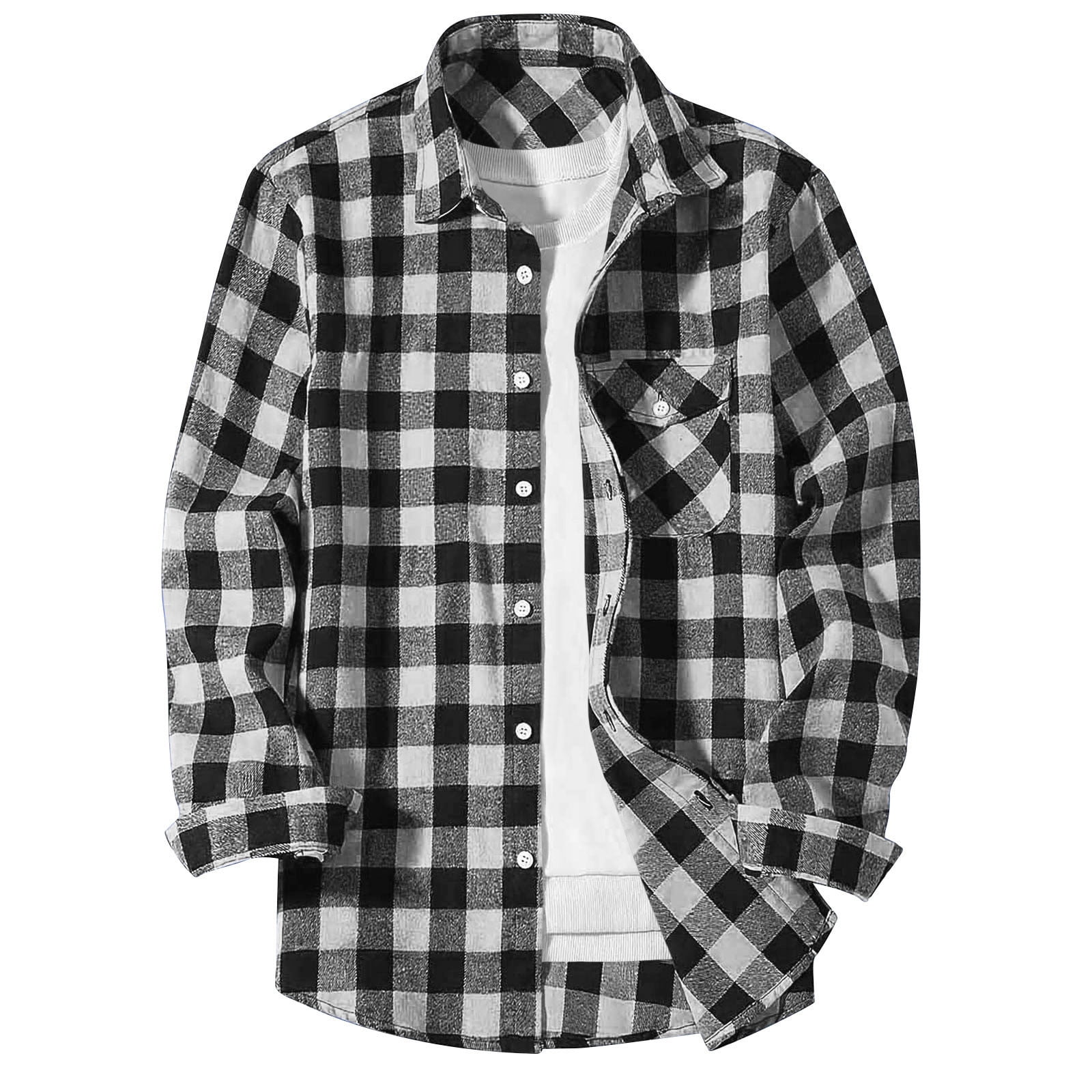 SYMOID Mens Black Buffalo Plaid Shirt - Poly Cotton Blend Long Sleeve ...