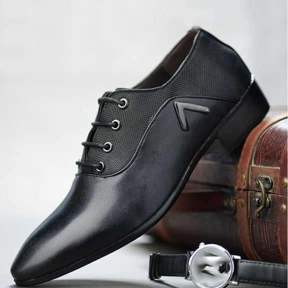 SYMOID Mens Black Business Casual Shoes - Lace-Up Pointed Toe Pu Faux Leather with Breathable Mesh, Durable Easy-Clean Office Daily Commute Footwear, Wide Sizes 5.5-13,Size 39