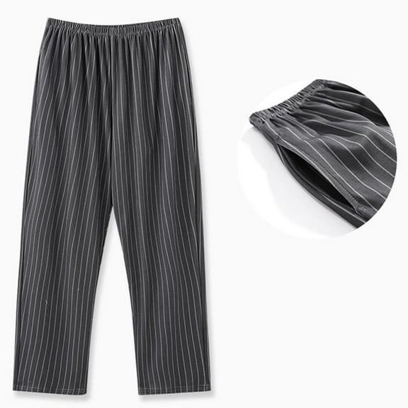 SYMOID Mens Black Striped Cotton Pajamas Pants - Loose Fit, Elastic Waist, Plus Size Inclusive (M to XXXXL) for Sleep & Lounge Comfort,Size 4XL