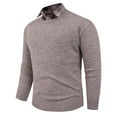 thumbnail image 1 of SYMOID Mens Brown 2-in-1 Acrylic Sweater with Plaid Collar - Warm Fall Winter Crew Neck Sweater, Casual Business Casual for Men, M-XXXL, Easy Care,Size L, 1 of 5