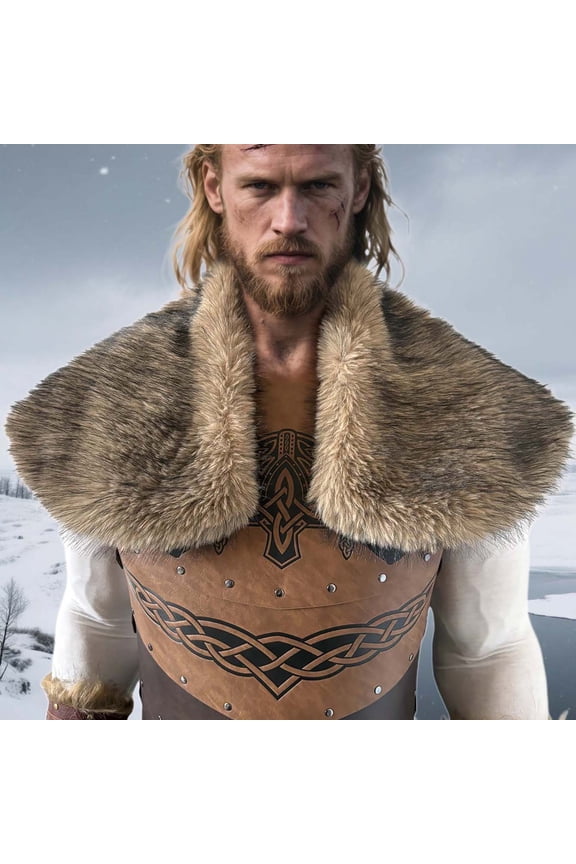 Mens Brown Viking Faux Faux Fur Shawl Scarf - One Size, Medieval Warm Wrap for Viking Warrior Cosplay/Hall-oween & Everyday Fashion,Size Free Size
