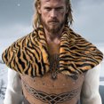 thumbnail image 1 of SYMOID Mens Brown Viking Faux Faux Fur Shawl Scarf - Tiger Stripe Pattern Large Collar, Soft Durable for Cosplay Renaissance Fair Hall-oween Daily Wear,Size Free Size, 1 of 5