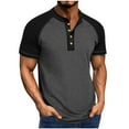 thumbnail image 1 of SYMOID Mens Casual Henley Shirt Short Sleeve Raglan Tee, Button Down Collar Contrast Sleeve, Breathable Polyester Cotton Blend, Regular Fit T-Shirts for Men,Black,Size L, 1 of 6