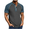 thumbnail image 1 of SYMOID Mens Casual Henley Shirt Short Sleeve Raglan Tee, Button Down Collar Contrast Sleeve, Breathable Polyester Cotton Blend, Regular Fit T-Shirts for Men,Dark Gray,Size XL, 1 of 6