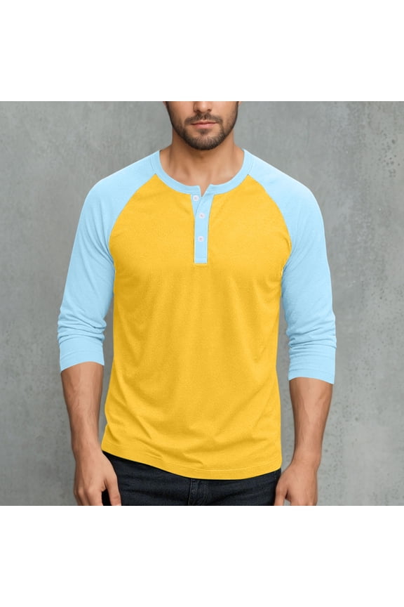 Mens Dark Gray 3/4 Sleeve Henley Raglan Tee - Stretch Fabric (95% Polyester 5% Spandex) - Casual Comfortable Daily Wear,Size XL