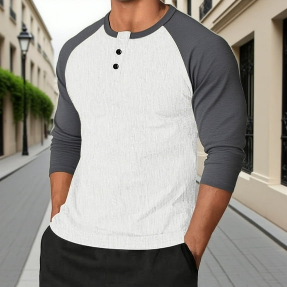SYMOID Mens Dark Gray Soft Stretch Henley Shirt - Raglan Sleeve Color Block Casual Wear for Daily/Outdoor (S to XXXL),Size M