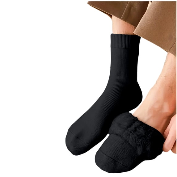 SYMOID Mens Fuzzy Crew Socks Fleece Lined Thermal Warm Winter Socks for Cold Weather, Black