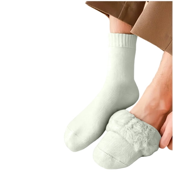 SYMOID Mens Fuzzy Crew Socks Fleece Lined Thermal Warm Winter Socks for Cold Weather, White
