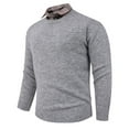 thumbnail image 1 of SYMOID Mens Gray 2-in-1 Acrylic Sweater with Plaid Collar - Warm Fall Winter Crew Neck Sweater, Casual Dressy for Men, M-XXXL, Easy Care,Size 2XL, 1 of 5