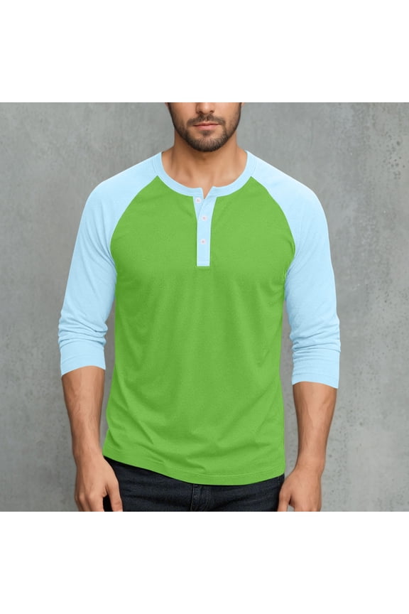 Mens Gray Raglan Henley Tee - 3/4 Sleeve, Stretch 95% Polyester 5% Spandex - Casual Comfortable Daily Wear for Men,Size M