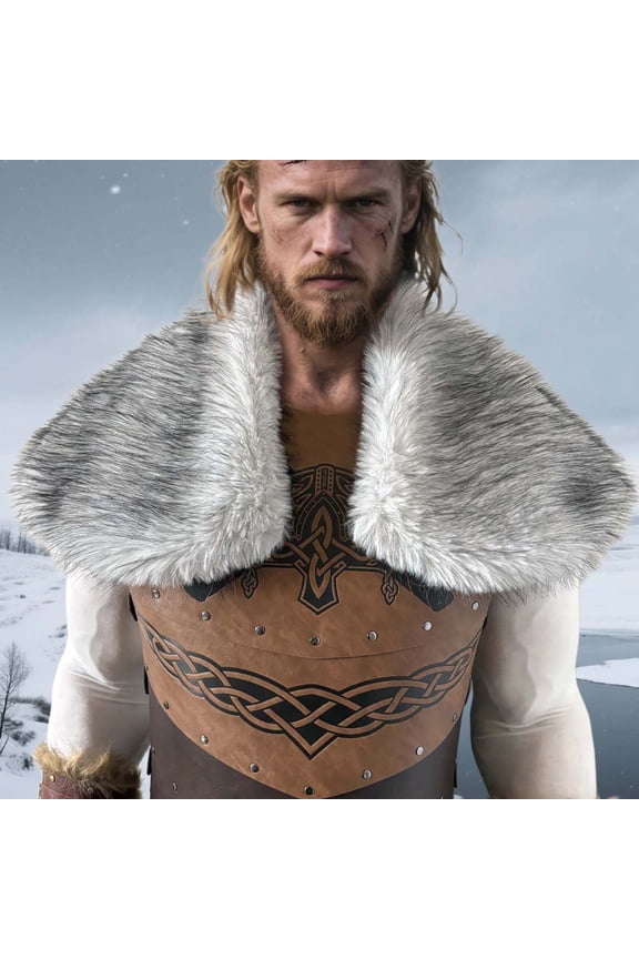 Mens Gray Viking Faux Faux Fur Shawl Scarf - One Size, Medieval Warrior Cosplay Warm Wrap for Hall-oween/Themed Events & Everyday Fashion,Size Free Size