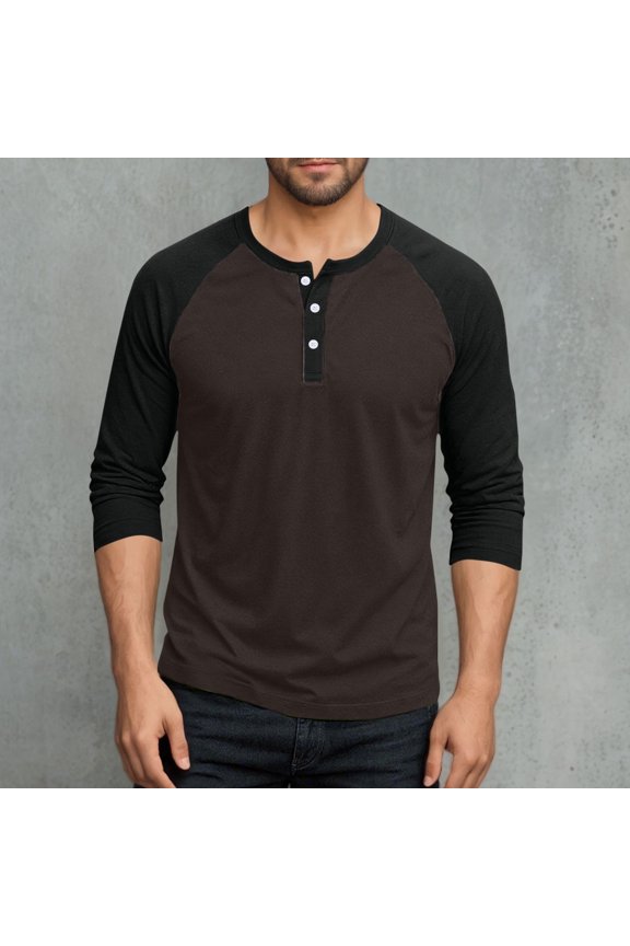 Mens Hot Pink Raglan Sleeve Henley Shirt - 3/4 Sleeve, Polyester Spandex Stretch, Wrinkle-Resistant, Sizes M-XXXXXL for Daily Casual & Outdoor Activities,Size M