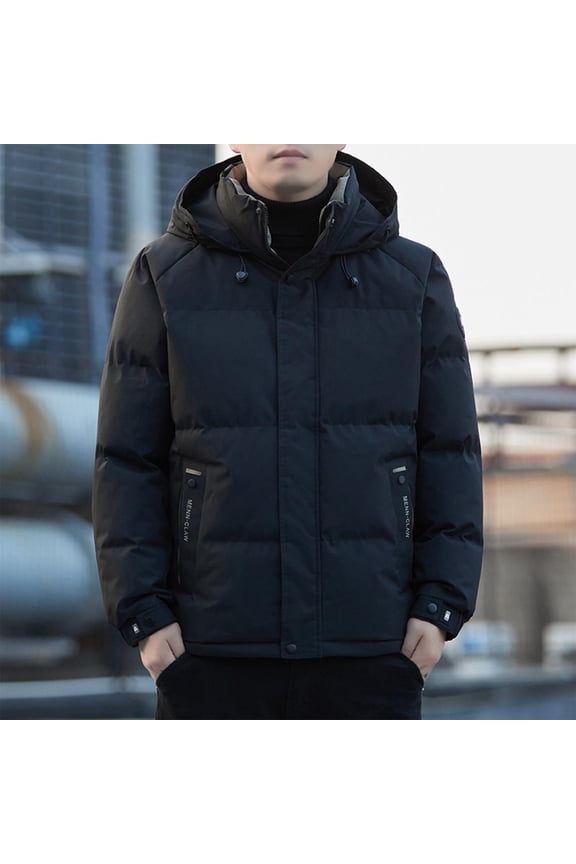 Mens Insulated Warm Winter Puffer Jacket with Detachable Hood & Zipper Pockets, Adjustable Cuffs/Hem, Black, Sizes M to XXXXXL,Size 3XL