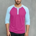 thumbnail image 1 of SYMOID Mens Light Blue Raglan Sleeve Henley Shirt - 3/4 Sleeve, Polyester Spandex Stretch, Wrinkle-Resistant, Sizes M-XXXXXL for Daily Casual & Outdoor Use,Size M, 1 of 7