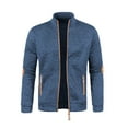 thumbnail image 1 of SYMOID Mens Navy Zip Up Jacket Sweaters - 100% Polyester, Faux Leather-Like Elbow Patches, Zippered Pockets, Wrinkle-Resistant for Casual Daily Wear,Size S, 1 of 4