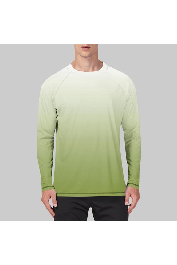 Mens Ombré Army Green Long Sleeve Stretch Shirt - Raglan Sleeves, Crew Neck, 95% Polyester 5% Spandex, S-XXXXXL for Casual/Outdoor/Gym,Size 3XL